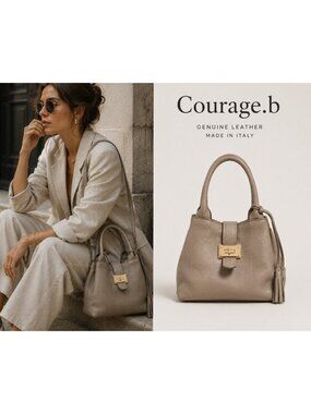 Courage.b Made in Italy Genuine Leather Taupe Convertible Tote Crossbody Bag